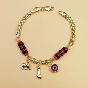 ReminiscenceSpark 1-Piece Plated Elephant Evil Eye Bracelet - Handmade Brass Design, 7.5in Length, Perfect Gift for Stylish Women, Trusted Protection Accessory