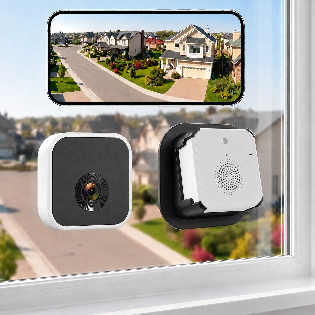 4MP 2.5K Wireless Window Camera, Rechargeable Indoor Security Cameras for Home, 2.4&5G WiFi, 6s Pre-Roll, AI Human Detection, Anti-Glare, Magnetic Mount, No-Drill Install, SD/Cloud