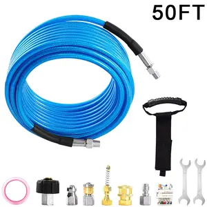 50FT Sewer Jetter Kit for Pressure Washer 5800PSI Water Jet Drain Cleaner Hose 1/4 Inch NPT Corner with 3 Sewer Jetting Nozzles