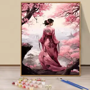 Paint by Numbers Kit for Adults Beginners - 16x20in/40x50cm Color Canvas, Easy DIY Cherry Blossom Ancient Style Lady Acrylic Painting Set - Wall Decor for Living Room and Bedroom, Creative Gift for Birthday, Mother's Day and Christmas, Without Frame