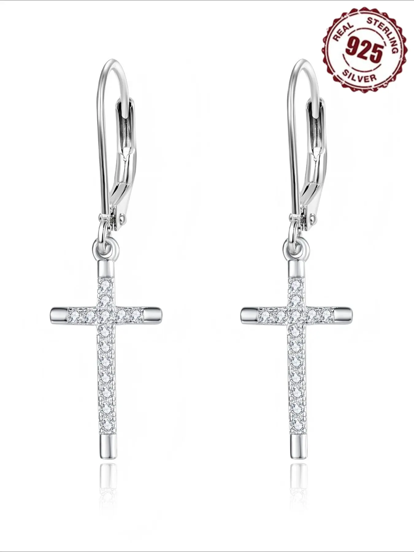 925 Sterling Silver Cross Drop Earrings, Cross Dangle Earring, Hypoallergenic CZ Earrings, with Cubic Zirconia, 925 Silver Ear Needle, for Women, Ideal for Daily Wear & Gift-Giving, All-Season Versatile Jewelry, Dangling Earrings
