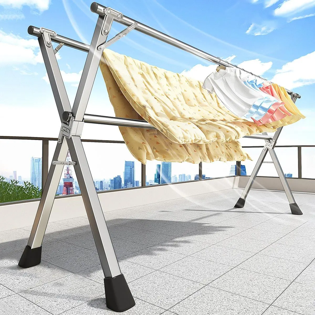 Joybos Foldable Laundry Drying Rack - Heavy-Duty Stainless Steel, Rotatable, Portable Laundry Drying Stand with Windproof Hook Hold, Sock & Clothes Hanging Accessory for Easy Storage