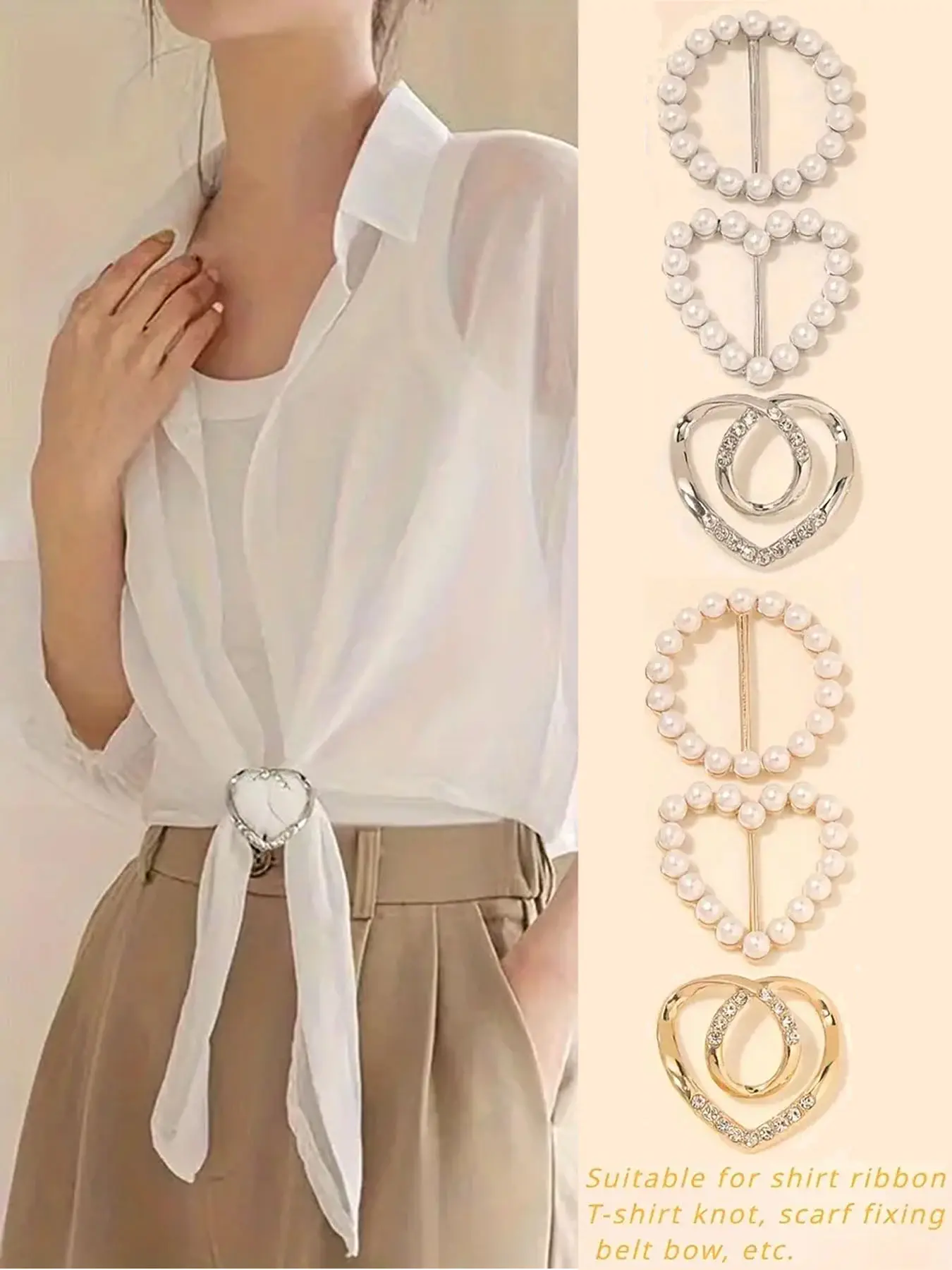Women's Heart Design Brooch Set, Casual Style Rhinestone Scarf Clips, All Season Fashion Accessories, Pack of 3