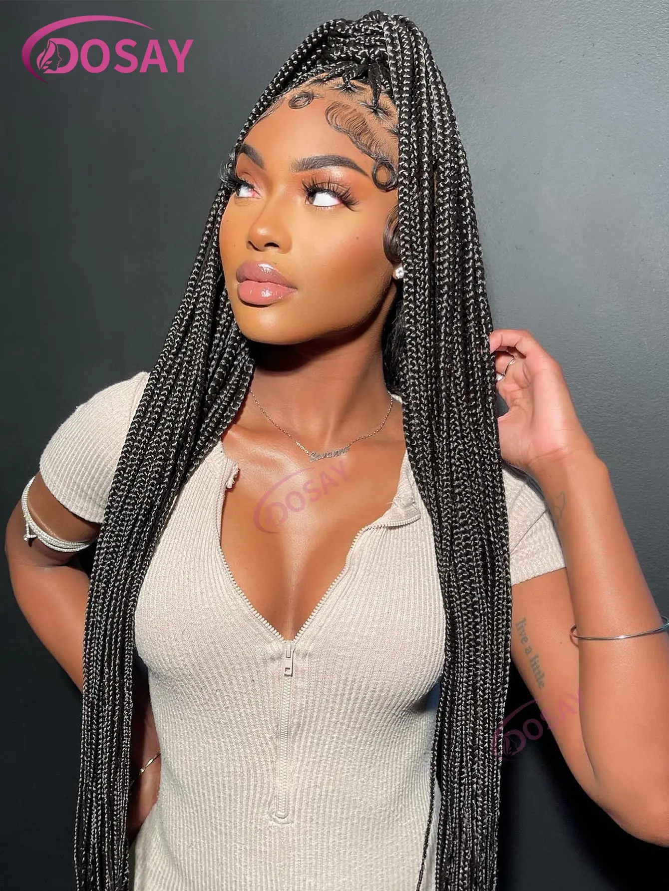 36" Synthetic Long Square Knotless Box Braided Wig Full Lace Front Braided Wigs Cornrow Braided Wig For Black Women With Baby Hair African