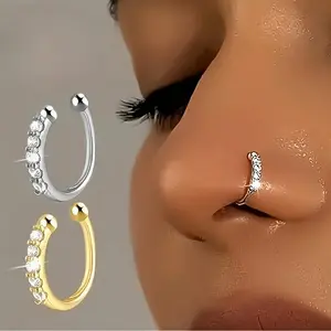 2 Piece No Piercing Nose Rings, Hypoallergenic Bohemian Style, Fashion Hip Hop Accessory, Women's Daily Wear, Vintage Nose Ring