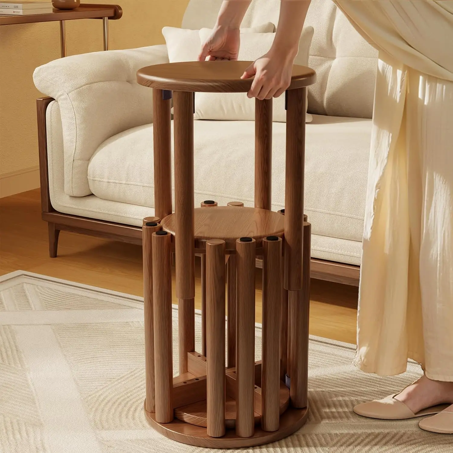 【HOT】Solid Wood Stackable Stools Set of 4,Wooden Stool,Sturdy and Durable,No Installation Required,Top Stackable Round Stools for Kitchen Island,Dining Room,Bedroom,Living Room, Space Saving