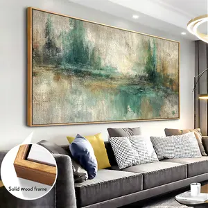 Nature-Inspired Abstract Landscape Wall Art - 20x40 Inch Framed Canvas with Earthy Green and Brown Hues, Elegant Minimalist Design Enhances Tranquil Living Rooms, Bedrooms, or Quiet Corners