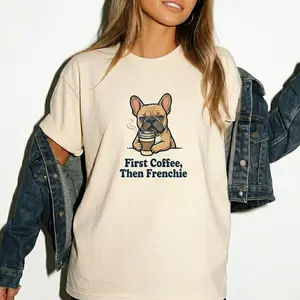 French Bulldog Coffee Lover T-Shirt - Cute Frenchie Mom & Dad Tee - Aesthetic Graphic Shirt