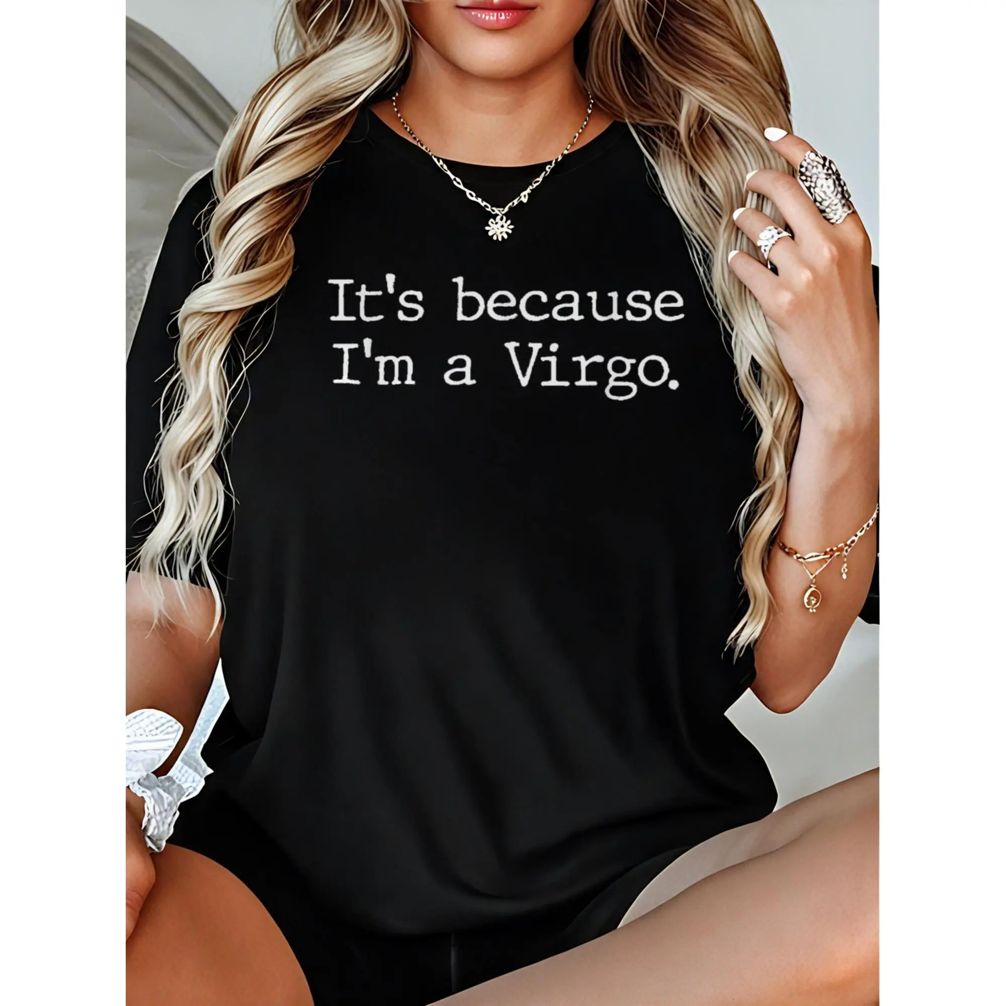 Virgo Zodiac Graphic T-shirt for Women, Shortsleeve 100% Cotton Streetwear Basics, Casual Crew Neck, Machine Wash, Tshirt, Round Neck
