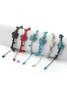 Handmade Wax Thread Woven Bracelet, Adjustable Matte Stone Turtle Design, Unisex Fashion Jewelry Gift for Friends