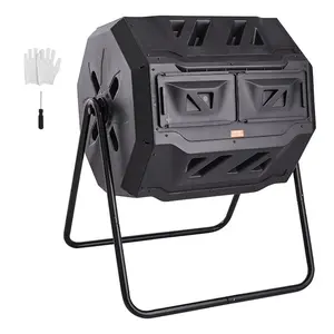 fathersdaygift VEVOR Compost Bin, 43-Gal Dual Chamber Composting Tumbler, Large Tumbling Rotating Composter with 2 Sliding Doors and Steel Frame, BPA Free Composter Bin Tumbler for Garden, Kitchen, Yard, Outdoor