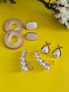 Boho Style Earrings Set, Includes Braided Hoop Earrings, Pearl Studs, Triangle Earrings, Lightweight Fashion Jewelry for All Occasions