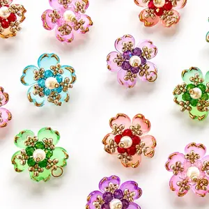 18K Gold Plated 12 Pack Sakura Flower Charms, Handmade Beaded Cherry Blossom Pendants, Pastel Floral Jewelry Charms for Earrings Bracelets