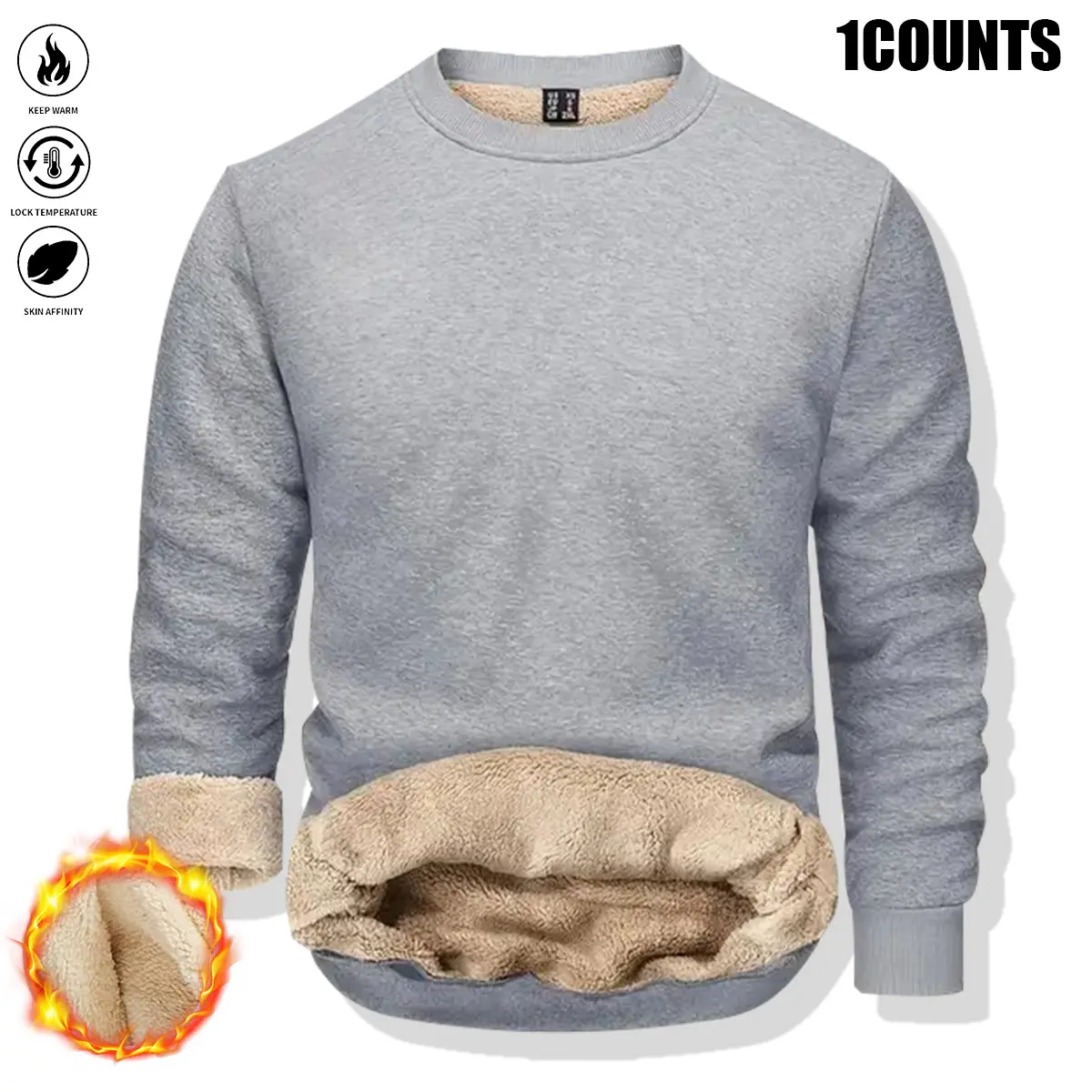Men’s fleece-lined thermal base layer shirt, long-sleeve compression top with thickened fleece for sports, suitable for fitness, cycling, jogging, and everyday warmth layering