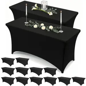 Kitchen & Outdoor Spandex Tablecloth 1/3/6/12 Pack [6FT, Black/White] Tight, Fitted, Washable and Wrinkle Resistant Stretch Rectangular Patio Table Cover for Event, Wedding, Banquet & Parties [72Lx30Wx30H Inch]