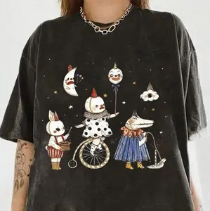 FEEGO Loose-fit crew neck tee with cartoon animal print T-Shirt, Funny Clown Unisex Tshirt, meme shirt smells  like  teen  spirit  shirt wicked  merchandise