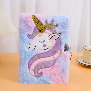 Unicorn Design Notebook, 1 Count A5 Size Fluffy Diary Notebook with Lock, Stationery Supplies for Home School Office Dormitory
