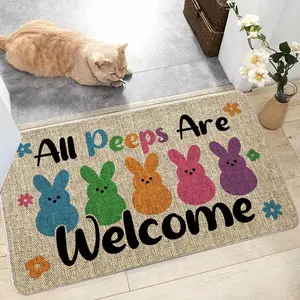 Easter Door Mat, Front Porch Rug, Decorative Area Rug, Home Decorative Rugs, Spring Garden Style Welcome Carpet, Rabbit Pattern, Farmhouse Kitchen Decor, Indoor Outdoor Home Decoration, Soft comfortable wear-resistant, Durable Decorative Mat, Easter gift