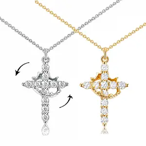Simple Crown Cross Pendant Gold/Sliver Necklace for Women & Men & Girls Pretty Choker Daily Clothing Decor All-match Exquisite Jewelry,the best Christmas gift