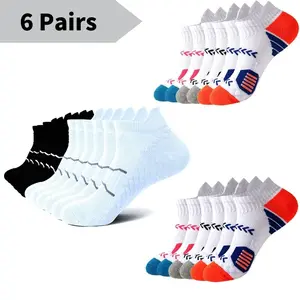 6 Pairs Unisex Arch Support Stripes Print Ankle Socks Warm Breathable for All Seasons, Sweat Absorbing Soft Cushion Comfort, Festival Gift Idea Outdoor Travel Cycling Hiking Climbing