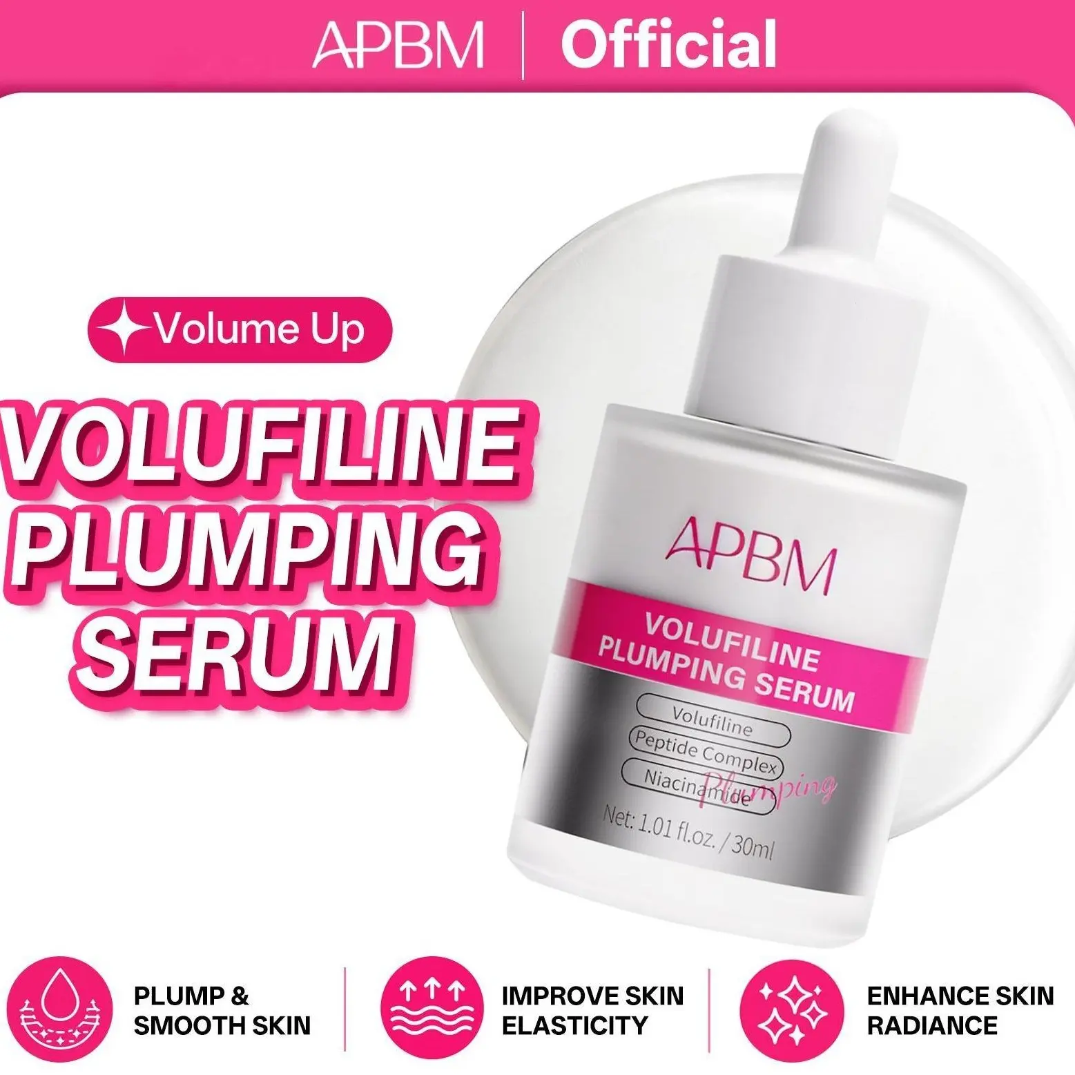 APBM Volufiline Plumping Serum 30ml | 5% Volufiline + Peptides + Niacinamide | Lightweight Hydrating Facial Serum for a Fuller-Looking, Radiant & Smooth Appearance | Daily Skin Care for Fine Lines & Under-Eye Care