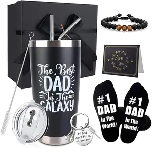 Father's Day Gifts for Dad, 8PCS Best Dad Ever Gift Set with 20oz Tumbler, Socks, Bracelet, Keychain, Card & Gift Box, Dad Gifts from Daughter Son Kids, Birthday Christmas Gifts for Father