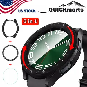 HOMEYA For Samsung Galaxy Watch 6 Classic 47mm Screen Protector Case with Bezel Ring Cover - Full Protection Tempered Glass & Anti-Scratch Frame - Military Grade Shock Absorption