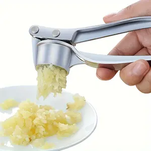 Ergonomic Stainless Steel Garlic Press Manual Crushes Garlic & Ginger, Durable Kitchen Tool