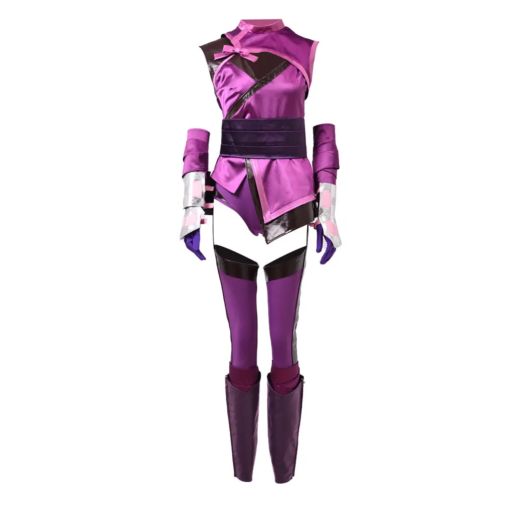 Women's Plain Fitted Round Neck Mortal Kombat Sonya Blade Purple Cosplay Jumpsuit Full Set - Polyester Clothes, Reinforced Stitching, Adjustable Detachable Dragon Accessories, Adjustable Strap, Gloves, Knot Detail, Martial Arts All-Seasons Costume