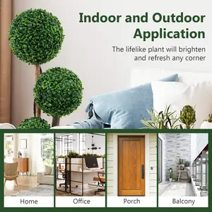 COSTWAY - 36 Inch Tall Artificial Boxwood Topiary Tree in Pot