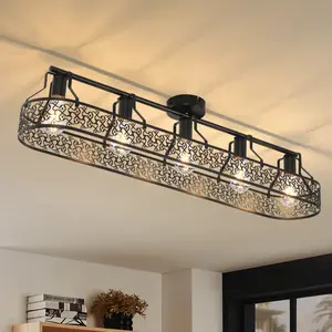 Garwarm 5-Light Black Farmhouse Flush Mount Ceiling Light Fixture Industrial Kitchen Lamp for Living Room Bedroom Cafe Dimmable E26/E27 Bulb Base