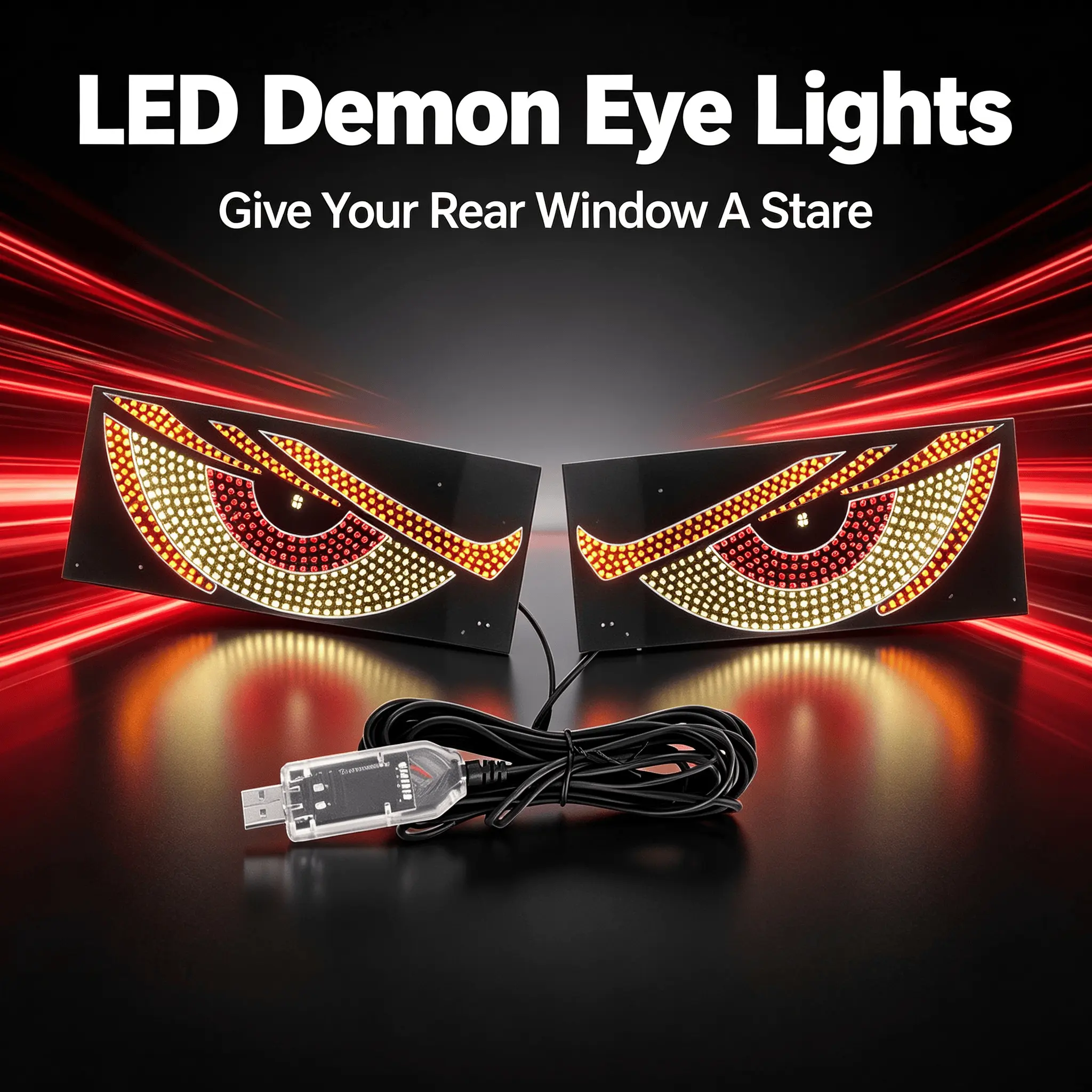 LED Demon Eye Lights, USB Powered Rear Window Glowing Eye Decals, Waterproof Auto LED Sticker Lights For Trucks, SUVs, Vans