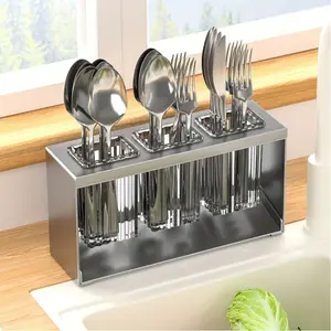 Multi-Functional Kitchen Organizer - Kitchen Organization Carbon Steel Drain Rack with Storage Box, Chopstick Holder, and Utensil Compartments for Knives, Cutlery Organizer Tray