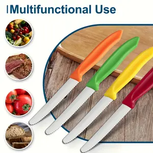 4pcs/6pcs/12pcs Colorful High Quality Stainless Steel Knives, Table Knives, Breakfast Knives, Sawtooth Bread Knives, Snack Knives, Dessert Knives, Cheese Knives, Butter Knives, Multifunctional Knives, Sawtooth Cutting, Dishwasher Safe