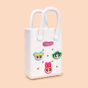 [New Year's gift] MINISO Powerpuff Girls Series Small Handbag with Holes (White)   2025 New Hole Bag Cartoon Children's Handbag, Simple Tote Bag for Beach Vacation