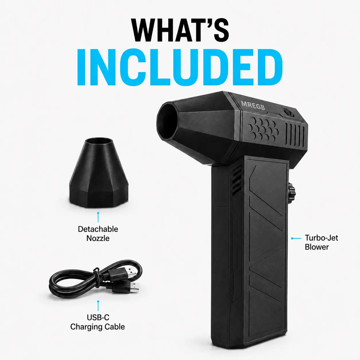 MREGB Cordless Portable Mini Turbo-Jet Blower, Rechargeable High-Velocity Brushless Motor Air Blower, Compact Handheld Air Duster for Auto Detailing & Dust Removal