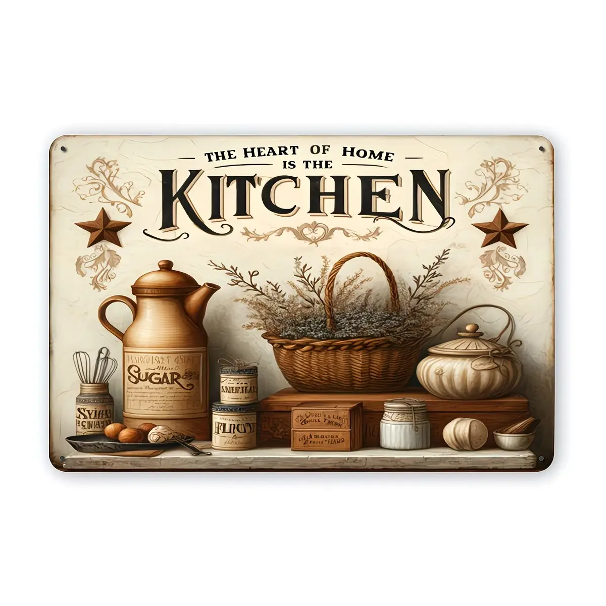 ”The Heart of Home is the Kitchen" Vintage Metal Tin Sign, Farmhouse Kitchen Wall Art, Perfect Rustic Country Home Decor