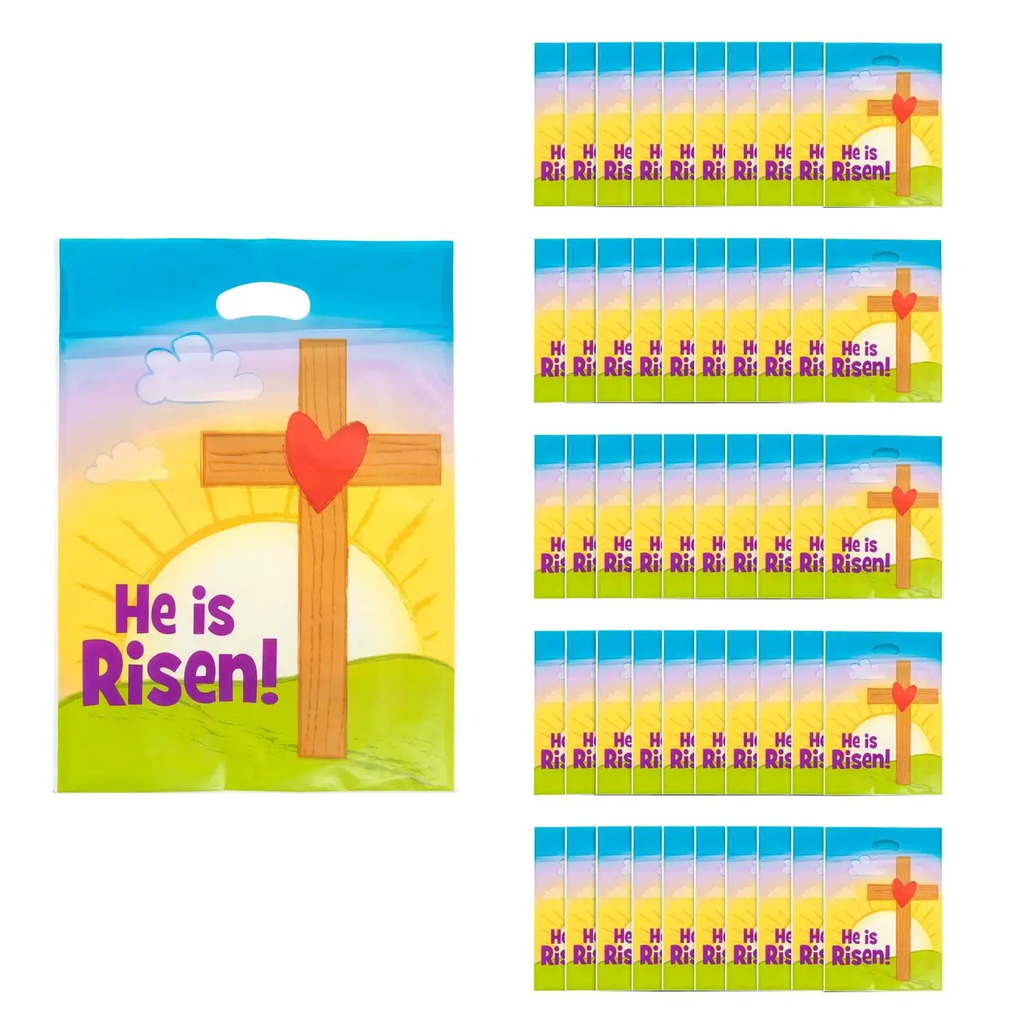 Religious Easter Plastic Goody Bags, Colorful Large Party Gift Packs with Goodie Bag Stuffer Compatibility - 150 Pc.