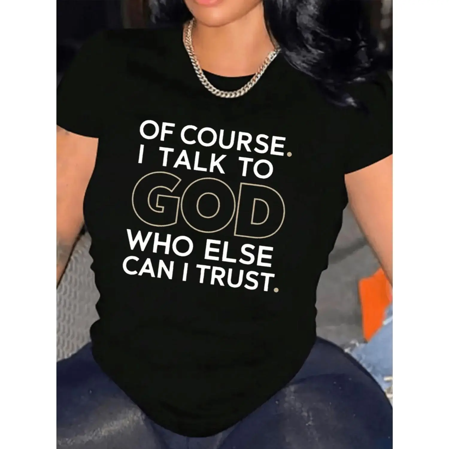 Super Soft Comfortable Women's Casual Short Sleeve T Shirt Featuring God Talk Design Made from Heavy Cotton with Crew Neck for All Day Wear