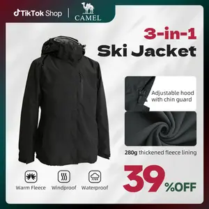 CAMEL Women's 3-in-1 Waterproof Ski Jacket | 10000mm waterproof and windproof | Detachable fleece liner | 8 pocket design | Essential for skiing, hiking and camping
