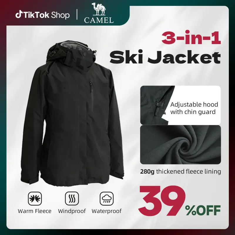 CAMEL Women's 3-in-1 Waterproof Ski Jacket | 10000mm waterproof and windproof | Detachable fleece liner | 8 pocket design | Essential for skiing, hiking and camping #SpringStatements