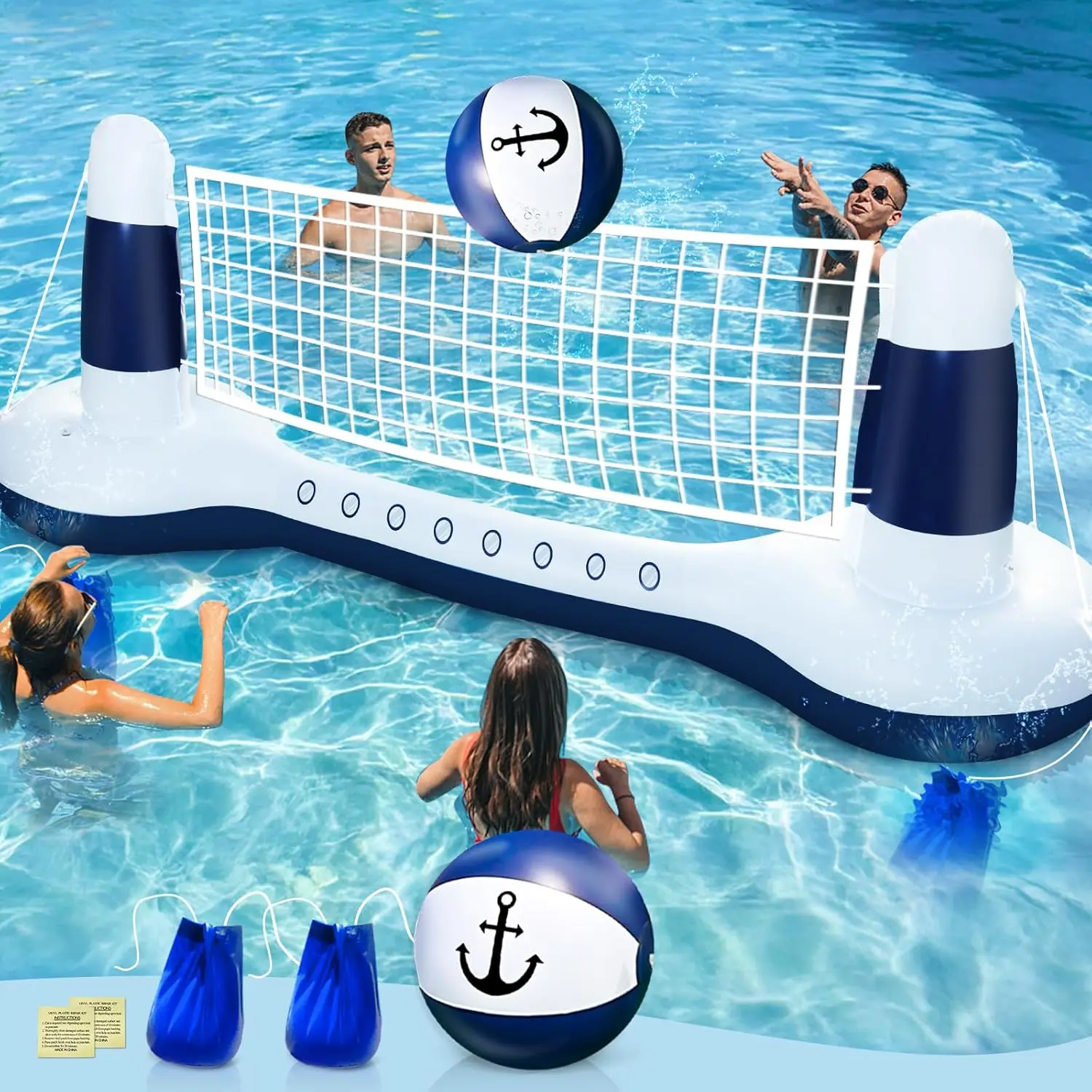 Inflatable Pool Toys Games Set Pool Volleyball Net with Yacht Theme Floating Volleyball Swimming Pools Game Gift for Adults Perfect Summer Water Sport Party Float