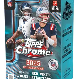 Topps 2025 NFL Topps Chrome Value Box - Exclusive Trading Cards with Red White & Blue Refractors and Fanatical Inserts