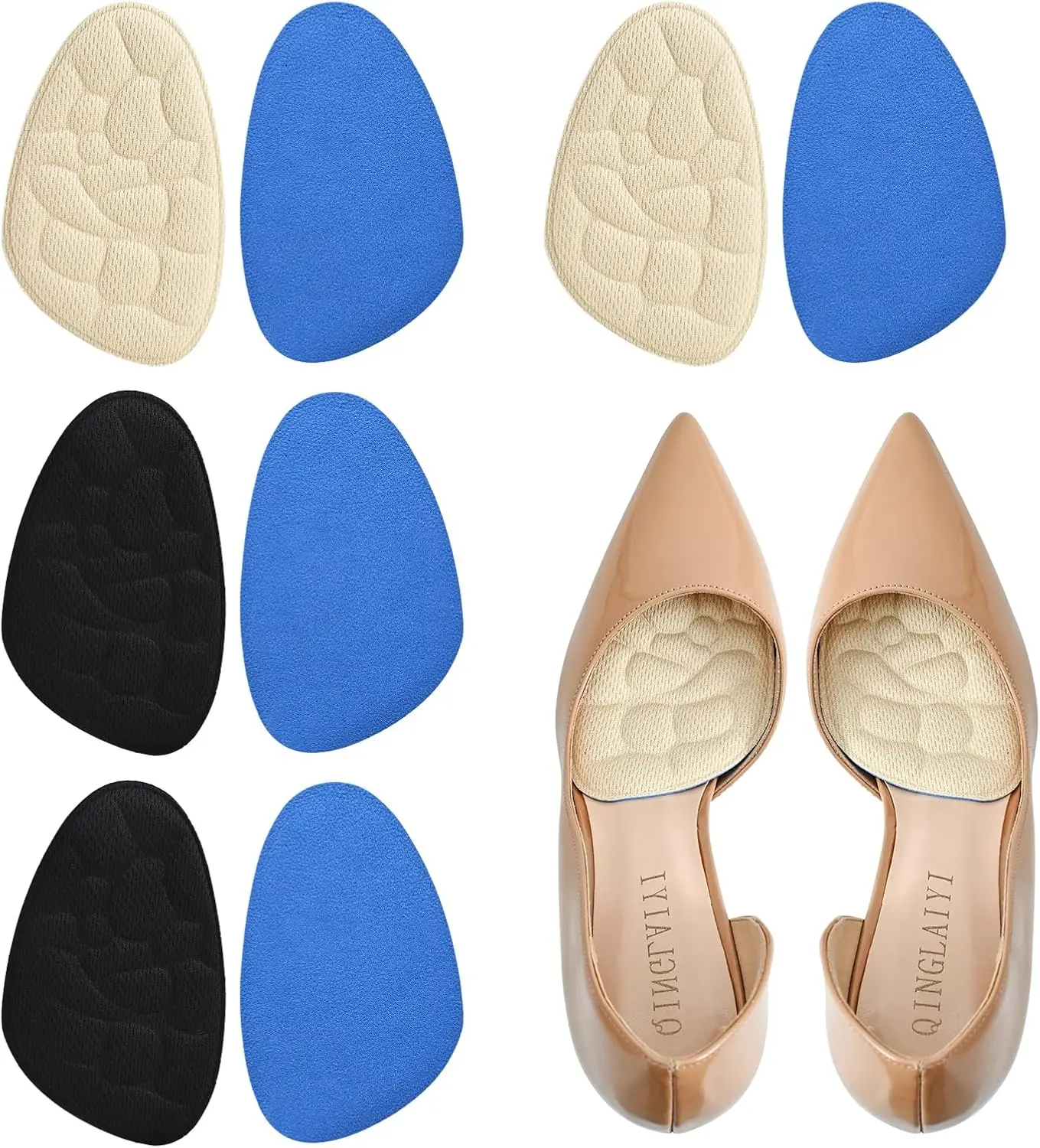Women's 4-Pair Thick Foam Metatarsal Pads - Breathable Ball of Foot Cushions for Comfortable Shoes, High Heel Inserts for All-Day Pain Relief, One Size Fits (Black+Beige)
