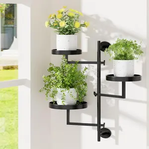 3-Tier Rotating Metal Plant Stand, Wall Mounted Indoor Flower Shelf, Multi-layer Display Rack for Home Apartment Decor