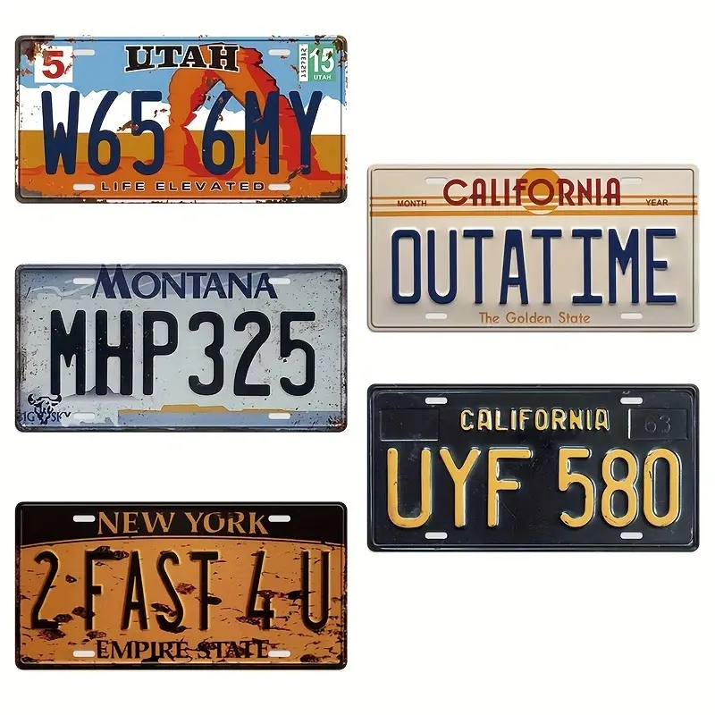 ManCave 5-Piece Vintage Metal Novelty License Plate Home Signs Set - 30x15cm(11.8x5.9in/12x8in) Multicolor Retro Finish Wall Art Plaque, Garage Decoration Gift for Ironbeer Lovers