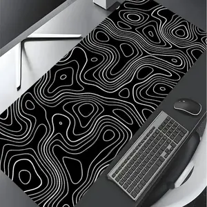Abstract Terrain Line Pattern Mouse Pad, Rectangle Gaming Desk Mat with Non-Slip Rubber Pad, Aesthetic Desktop Protective Pad for Laptop, Computer Games, Office Desk Accessories
