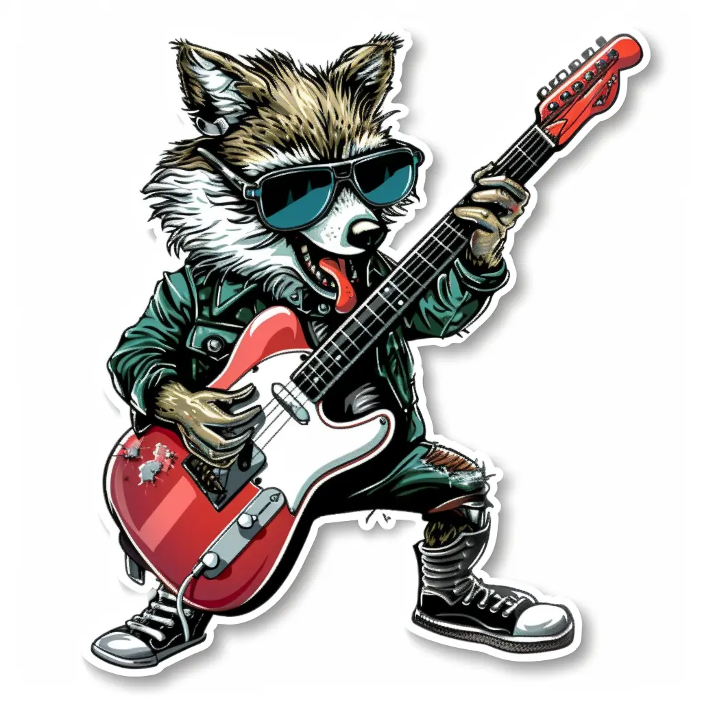 Cool Rock and Roll Animals Playing Electric Guitar Car Decal – Funny Cartoon Animal Car Sticker for Music Lovers, Guitar Players, Rock Band Fans, and Retro Vinyl Decal Collectors – Unique Gift for Musicians and Car Decoration Enthusiasts