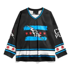 CM Punk Black Flag Hockey Jersey V-neck Long Sleeve All over Print