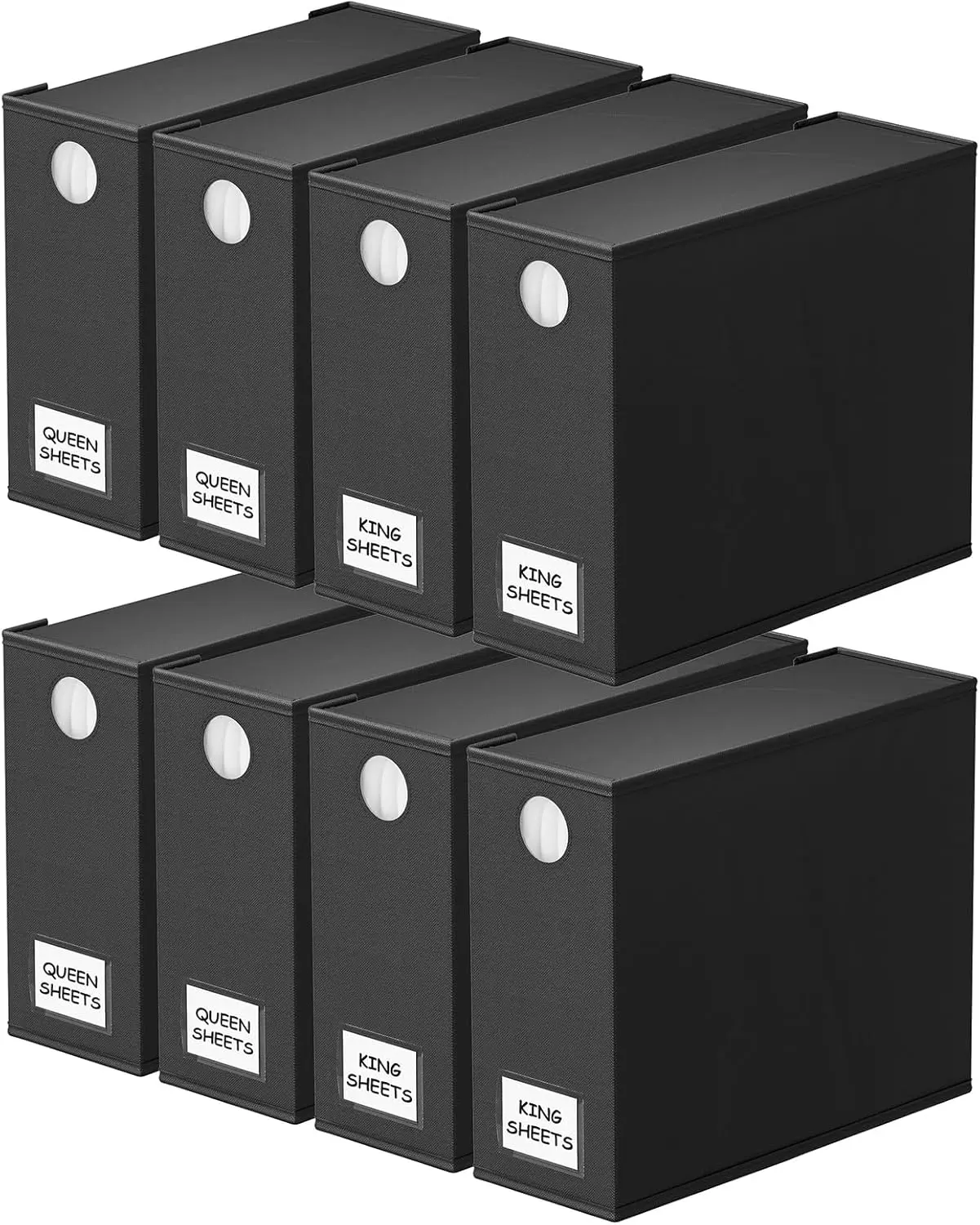 8-Pack Bed Sheet Organizer and Storage | Collapsible Bedding Storage Box for Linen Closet | Heavy Duty Sheet Folders with Handles & Clear Windows | Fits King, Queen, Full & Twin Sets | Ultimate Bulk Home Organization System (Black)